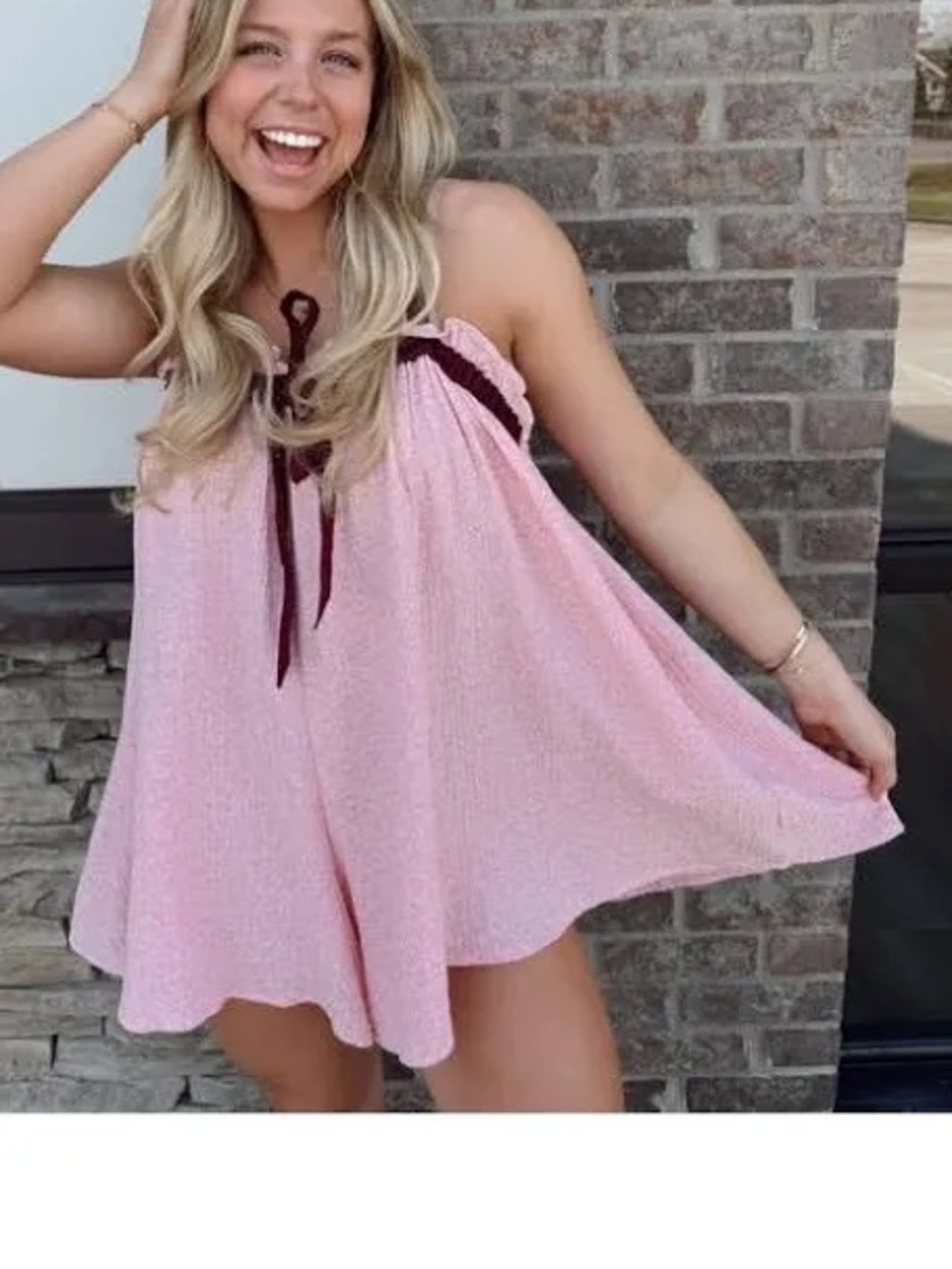 BUCKETLIST Pink Floral Romper with Dark Contrast Tie